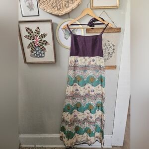 Bohemian Anthropologie Maeve Skoura Idyll Tree Print halter maxi dress